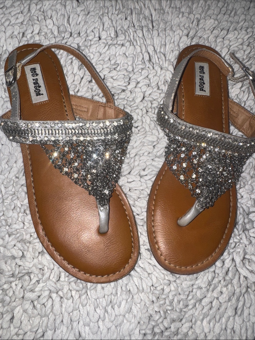 Not Rated Silver Bejeweled T-Strap Sandals